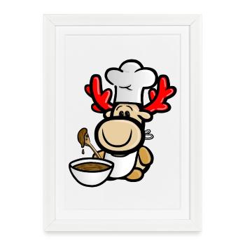 Reindeer Elmondo baking in winter - Framed poster (27 × 37 cm) - white - Front