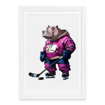 Hippos hockey sur glace - Affiche encadrée (27 × 37 cm) - blanc - Devant