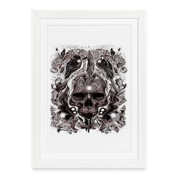 Crâne mystique avec flammes cosmiques - Affiche encadrée (27 × 37 cm) - blanc - Devant