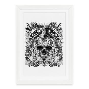 Crâne tribal sombre avec des éléments mystiques - Affiche encadrée (27 × 37 cm) - blanc - Devant