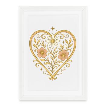 Coeur de fleurs avec edelweiss - Affiche encadrée (27 × 37 cm) - blanc - Devant