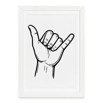 Signe de la main Shaka – Signe de surfeur - Affiche encadrée (27 × 37 cm) - blanc - Devant
