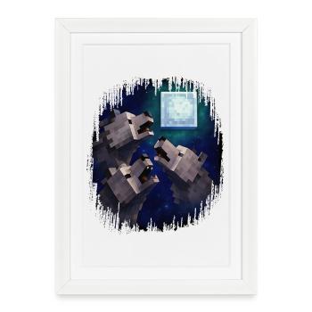 Retro Pixel Art 3 Wolfs Held heult den Mond an - Gerahmtes Poster (27 × 37 cm) - Weiß - Vorne