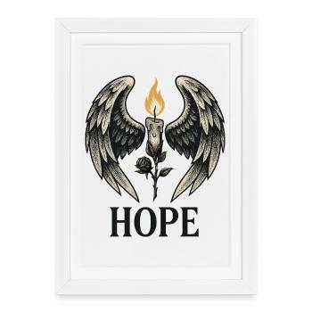 Bougie d’espoir avec ailes d’ange - Affiche encadrée (27 × 37 cm) - blanc - Devant