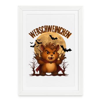 Vampirhamster  Meerschweinchen als Werwolf - Gerahmtes Poster (27 × 37 cm) - Weiß - Vorne