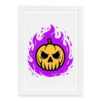 Citrouille orange avec flammes violettes - Affiche encadrée (27 × 37 cm) - blanc - Devant