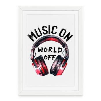 Casque - musique allumée - monde éteint - Affiche encadrée (27 × 37 cm) - blanc - Devant