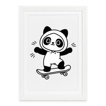 Skateboarding panda in hoodie on board - Framed poster (27 × 37 cm) - white - Front