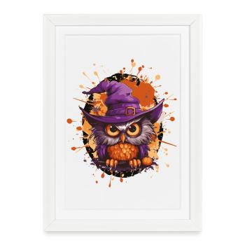 Magie du hibou avec chapeau de sorcière - Affiche encadrée (27 × 37 cm) - blanc - Devant