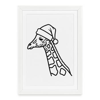 Illustration de dessin animé de girafe de Noël - Affiche encadrée (27 × 37 cm) - blanc - Devant