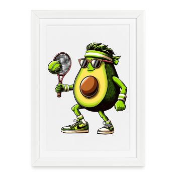 Drôle d’avocat jouant au tennis avec raquette et balle - Affiche encadrée (27 × 37 cm) - blanc - Devant