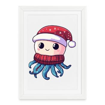 Méduse Noël - Affiche encadrée (27 × 37 cm) - blanc - Devant