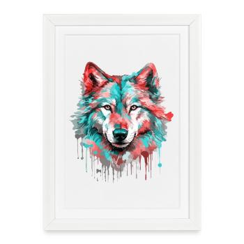Wolf Wolf Head Predator Forest Nature Wilderness Colorful - Framed poster (27 × 37 cm) - white - Front