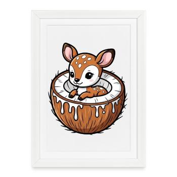 Cute Deer Deer Cartoon Palm Tree Fruit Coconut - Framed poster (27 × 37 cm) - white - Front