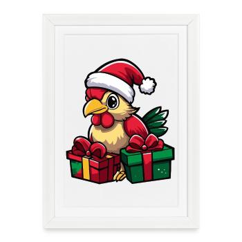 Cadeaux de Noël du Coq - Affiche encadrée (27 × 37 cm) - blanc - Devant