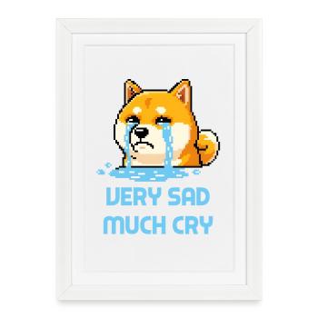 Très triste, beaucoup pleure - Pixel art du mème Doge - Affiche encadrée (27 × 37 cm) - blanc - Devant