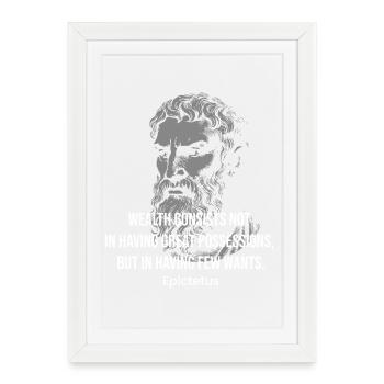Citation de richesse d’Épictète Tee - Affiche encadrée (27 × 37 cm) - blanc - Devant