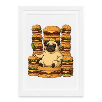 Funny Pug King Cheeseburger Cartoon Funny - Framed poster (27 × 37 cm) - white - Front