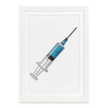 Bleu néon à seringue : Style médical - Affiche encadrée (27 × 37 cm) - blanc - Devant