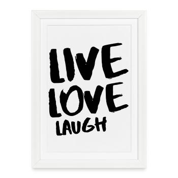 Vivre Amour Rire - Pinceau dessiné à la main en noir - Affiche encadrée (27 × 37 cm) - blanc - Devant