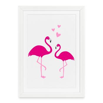 Flamingos Love Duo - Affiche encadrée (27 × 37 cm) - blanc - Devant