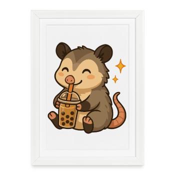 Opossum with Bubble Tea kawaii Opossum - Framed poster (27 × 37 cm) - white - Front