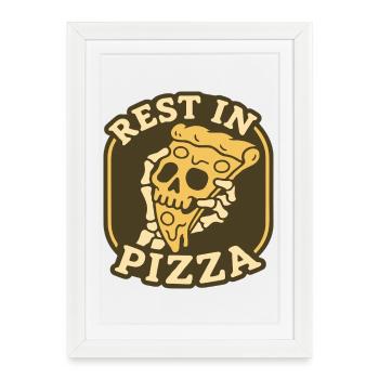 Insigne de crâne de Repos dans la Pizza Design Drôle de Nourriture - Affiche encadrée (27 × 37 cm) - blanc - Devant