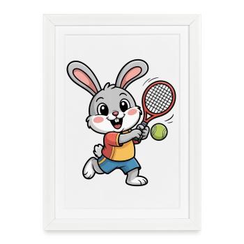 Aventure de tennis de lapins - Affiche encadrée (27 × 37 cm) - blanc - Devant