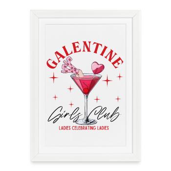 Valentine Girls Club Cocktail Illustration - Affiche encadrée (27 × 37 cm) - blanc - Devant