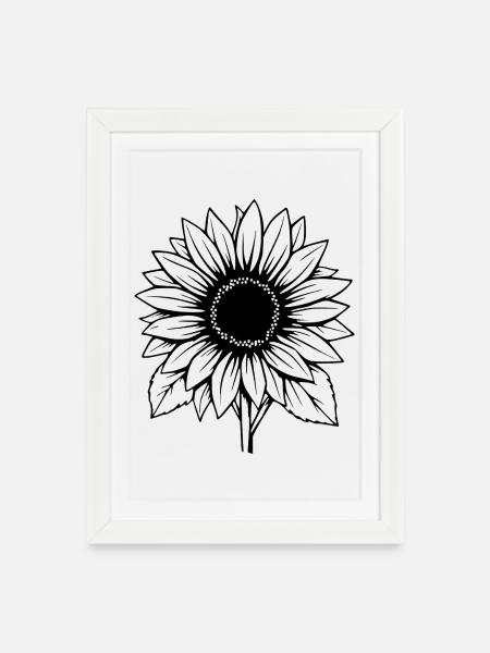 Blume schwarz Blume Blumen Sonnenblume Blüte - Gerahmtes Poster (27 × 37 cm) - Weiß