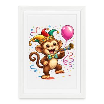 Singe de carnaval – Motif joyeux de carnaval - Affiche encadrée (27 × 37 cm) - blanc - Devant