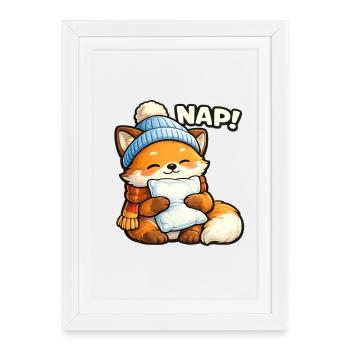 Renard en chaleur en hiver avec chapeau - Affiche encadrée (27 × 37 cm) - blanc - Devant