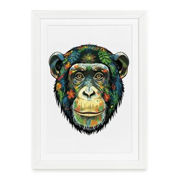 Fleurs colorées de chimpanzé - Affiche encadrée (27 × 37 cm) - blanc - Devant
