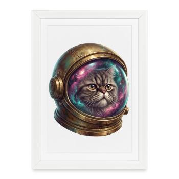 Cat astronaut in space helmet - Framed poster (27 × 37 cm) - white - Front