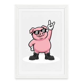 Cadeau drôle de Heavy Metal Rock Pig - Affiche encadrée (27 × 37 cm) - blanc - Devant