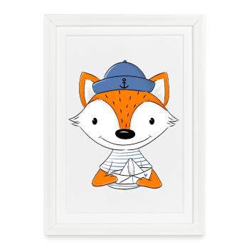 Renard marin avec bateau en papier - Affiche encadrée (27 × 37 cm) - blanc - Devant