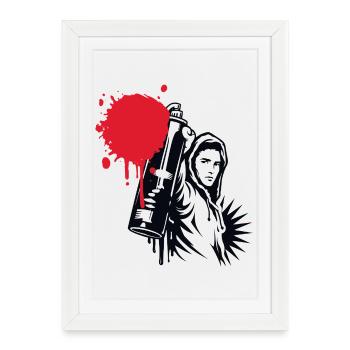 Graffiti Sprayer with Spray Can in Urban Style - Framed poster (27 × 37 cm) - white - Front
