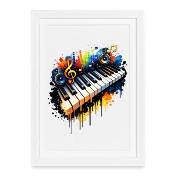 Piano avec musique et couleurs dans le style graffiti - Affiche encadrée (27 × 37 cm) - blanc - Devant