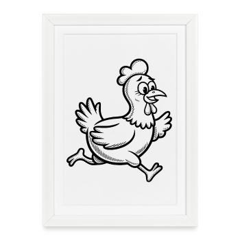 Poule Poule Drôle Course de Coq Course - Affiche encadrée (27 × 37 cm) - blanc - Devant