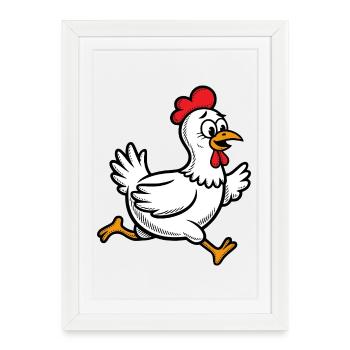 Poule Poule Coureur, Coq, Coq, Poule, Poule, Drôle - Affiche encadrée (27 × 37 cm) - blanc - Devant