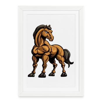 Cheval extrêmement fort avec des muscles - Affiche encadrée (27 × 37 cm) - blanc - Devant