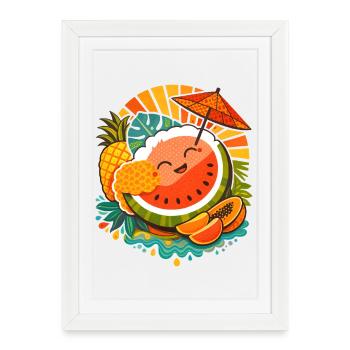 Illustration joyeuse de fruits tropicaux - Affiche encadrée (27 × 37 cm) - blanc - Devant