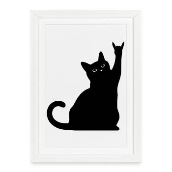 Black Cat – Devil Horns Silhouette - Framed poster (27 × 37 cm) - white - Front