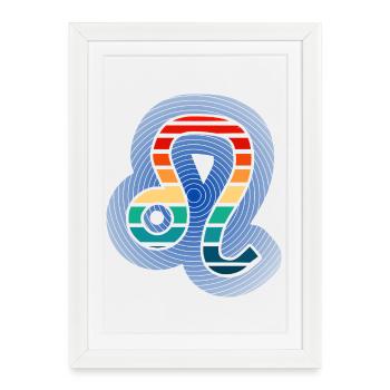 Lion, signe du zodiaque de l’horoscope et de l’astrologie - Affiche encadrée (27 × 37 cm) - blanc - Devant