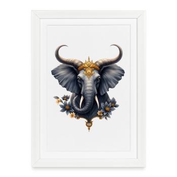 Imperial Elephant Blue Flower - Framed poster (27 × 37 cm) - white - Front