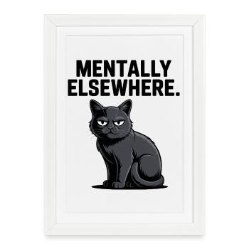 Mentally Elsewhere Cat Tee - Framed poster (27 × 37 cm) - white - Front