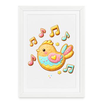 Oiseau mignon en illustration de biscuit décoré - Affiche encadrée (27 × 37 cm) - blanc - Devant