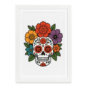 Crâne de sucre fleur dans le style Dia de los Muertos - Affiche encadrée (27 × 37 cm) - blanc - Devant