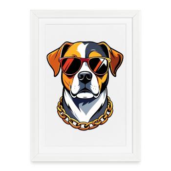 Cool Dog with Sunglasses and Gold Chain Doglife - Framed poster (27 × 37 cm) - white - Front