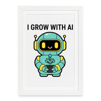 Autocollant Kawaii Robot que je cultive avec l’IA - Affiche encadrée (27 × 37 cm) - blanc - Devant